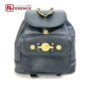 VERSACE Logo Chain Sunburst Backpack Black Leather